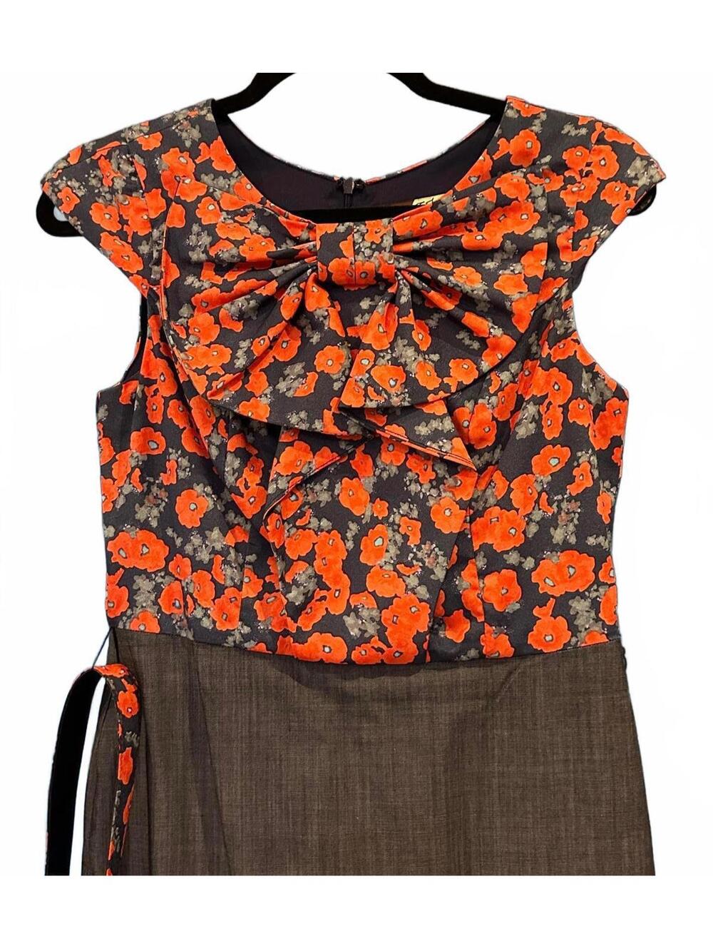 Anthropologie Eva Franco Red + Navy Floral Dress w/ Bow and BELT (Size 4)